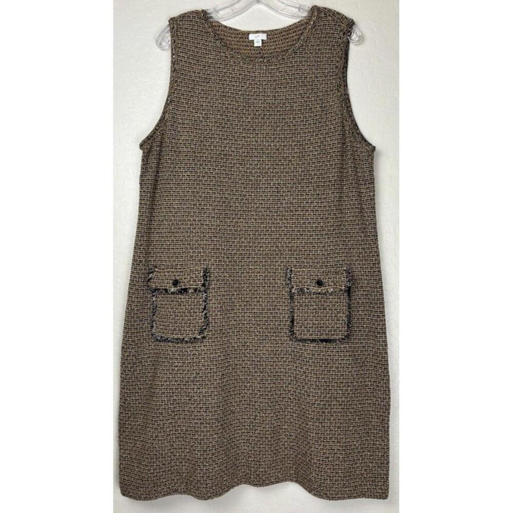 J Jill Cotton Tweed Sleeveless Dress Pockets L